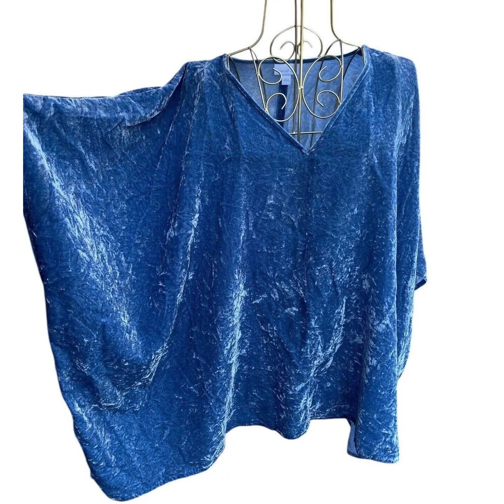 Pure Jill Oversized Sky Blue Crushed Velvet Boxy Lagenlook Top kimono Size L - Picture 3 of 14